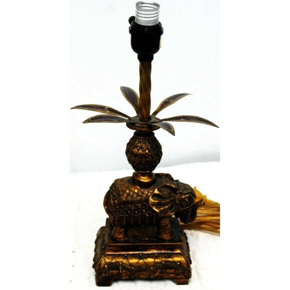 Elephant Table Accent Lamp Resin Bronze Colored Decorated Jungle Short Leaves - Picture 1 of 12
